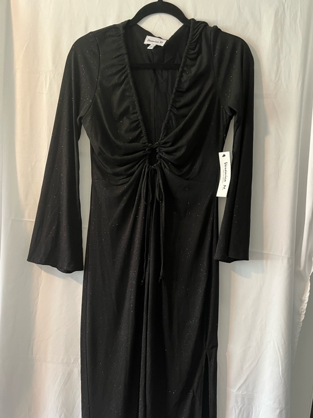 Veronica M Black Sparkle Ruched Maxi Dress